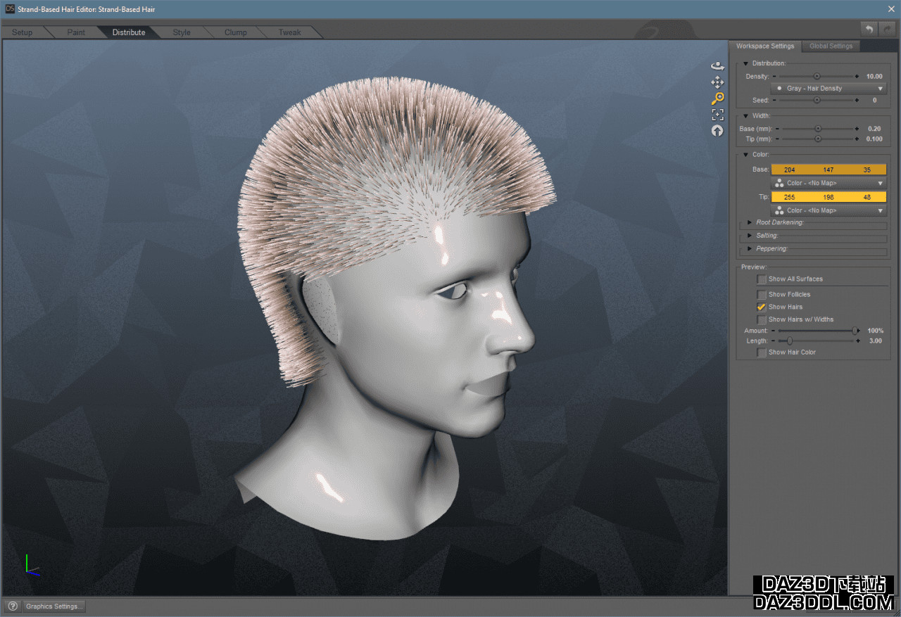 daz3d strand based hair distribute