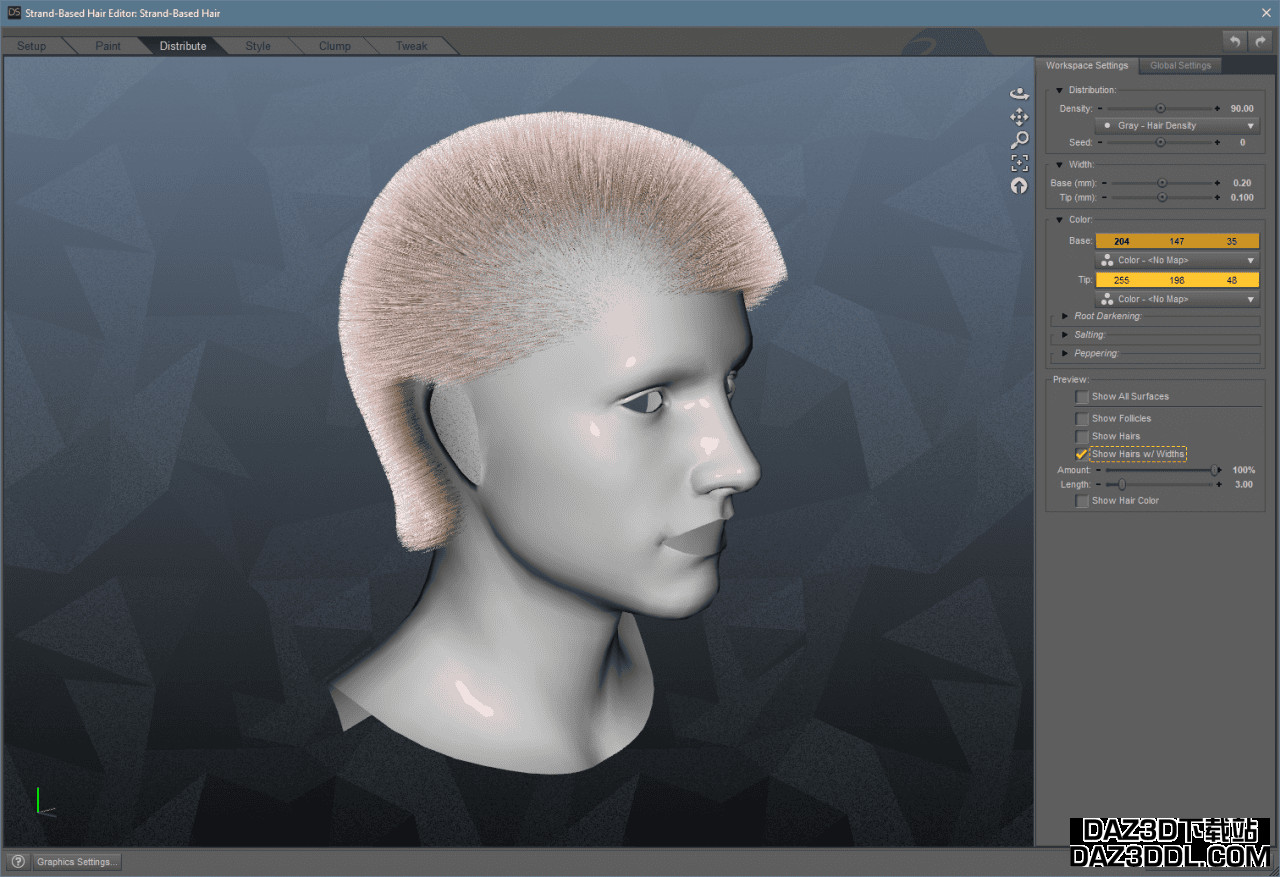 daz3d strand based hair width