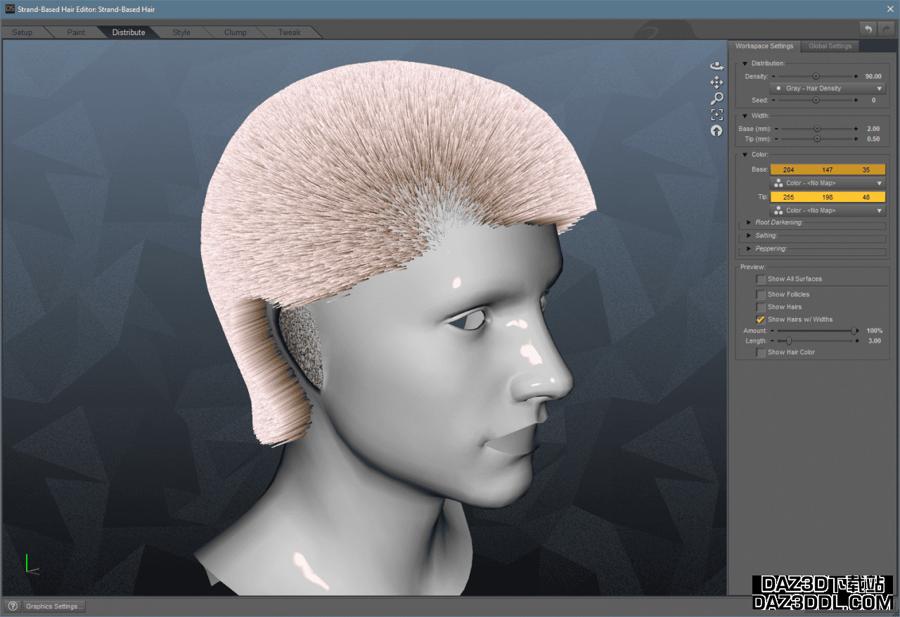 daz studio strand based hair distribute