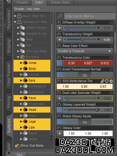 daz subsurface scattering reflectance tint