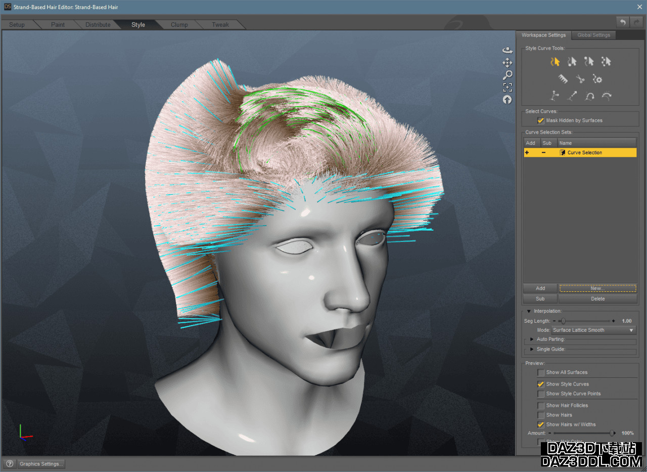 daz3d strand based hair selection