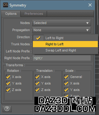 daz studio 对称方向