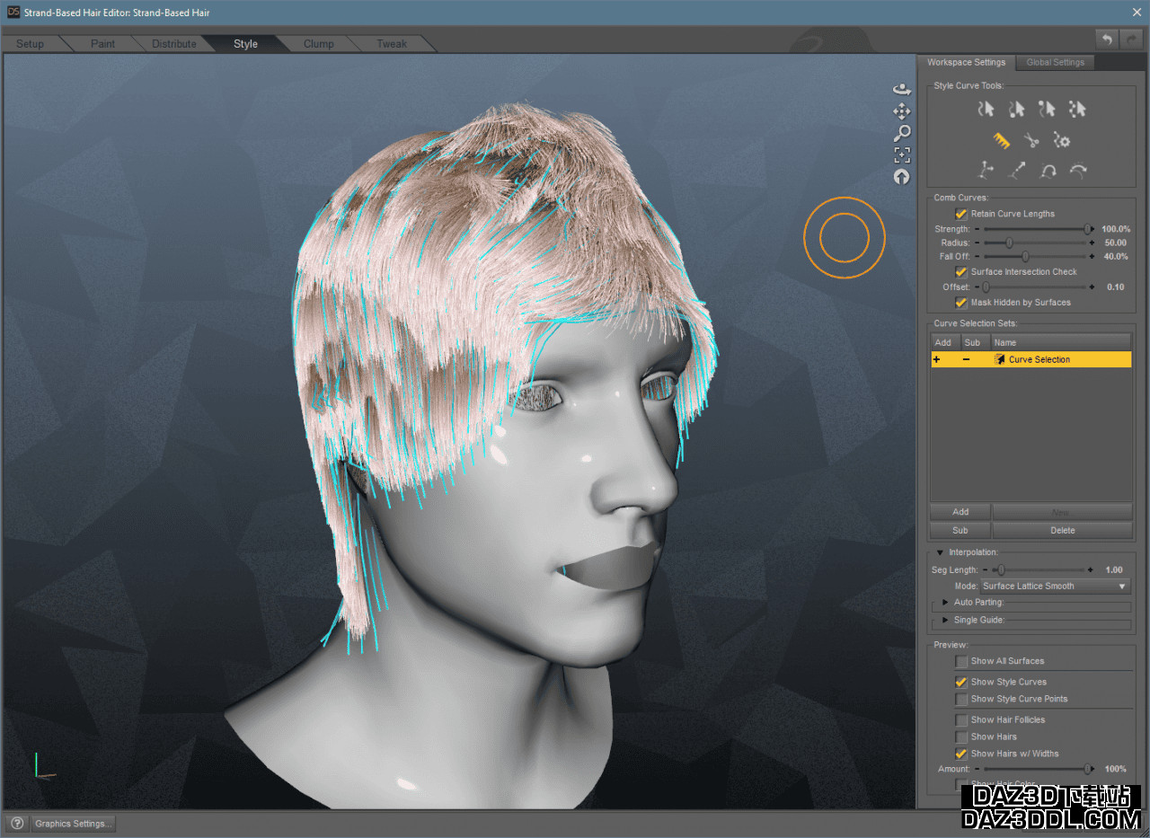 daz studio strand based hair comb