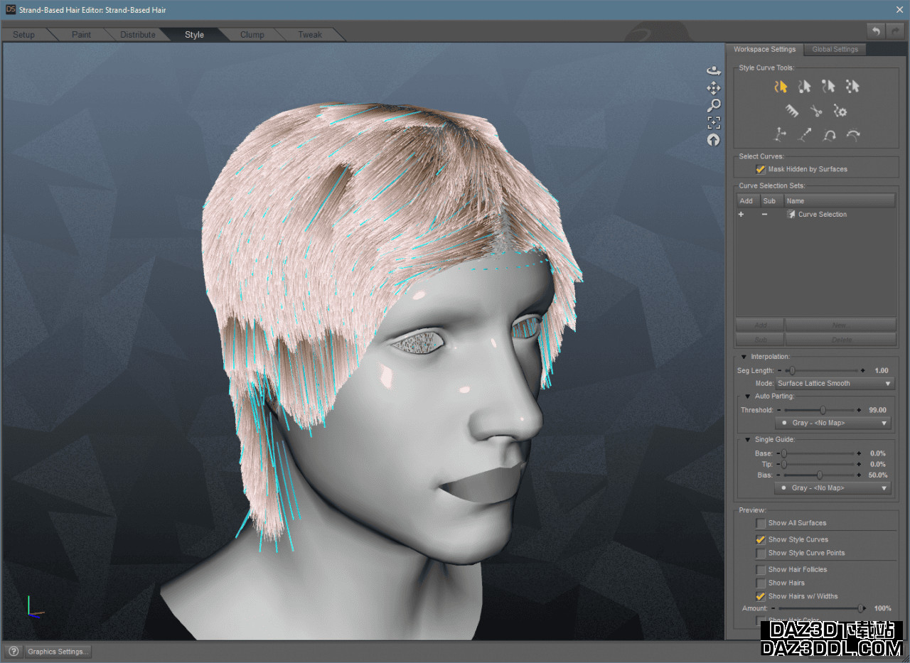 daz3d strand based hair parting