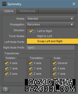daz3d 镜像姿势 交换方向