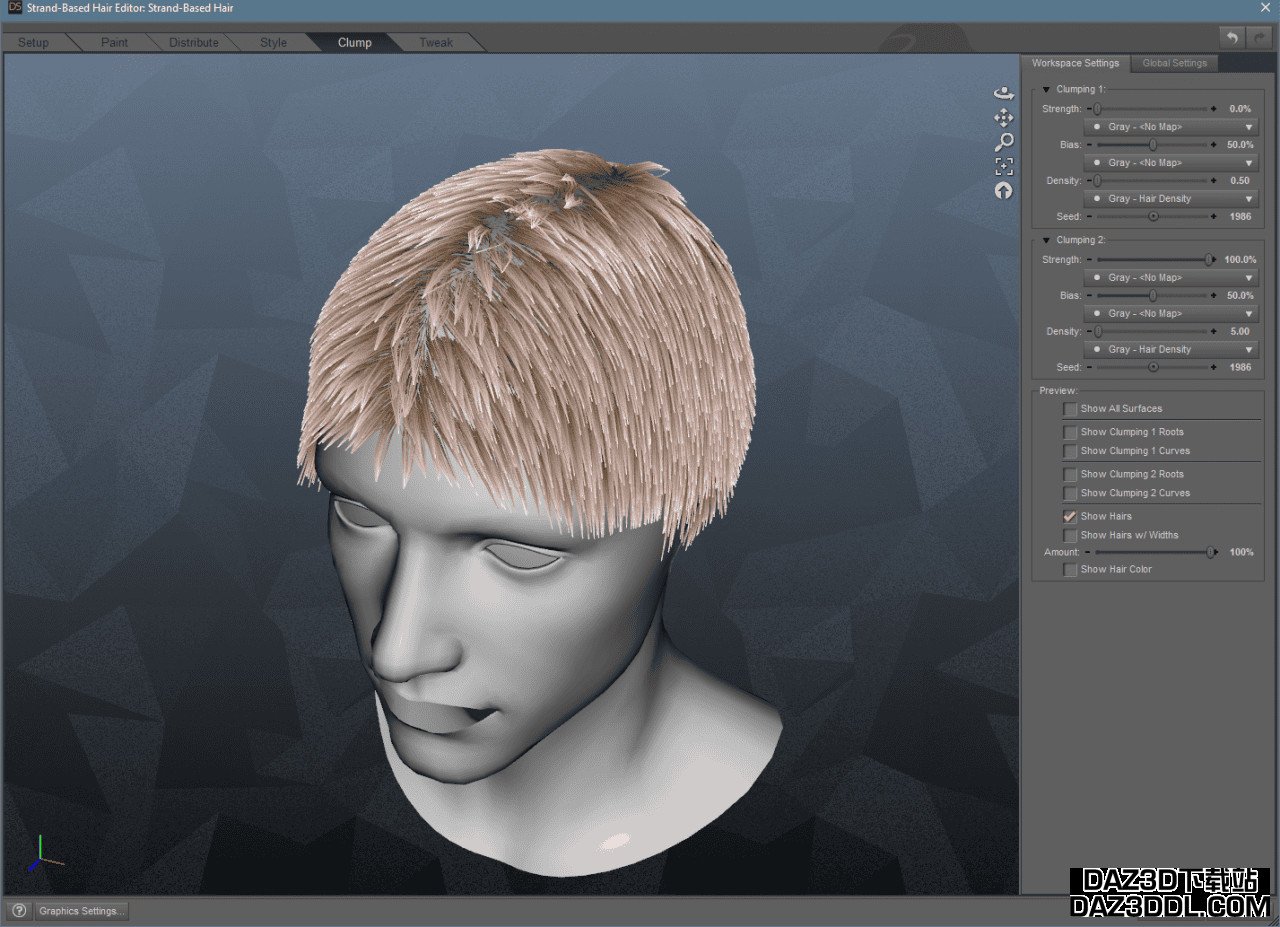 daz3d strand based hair clump