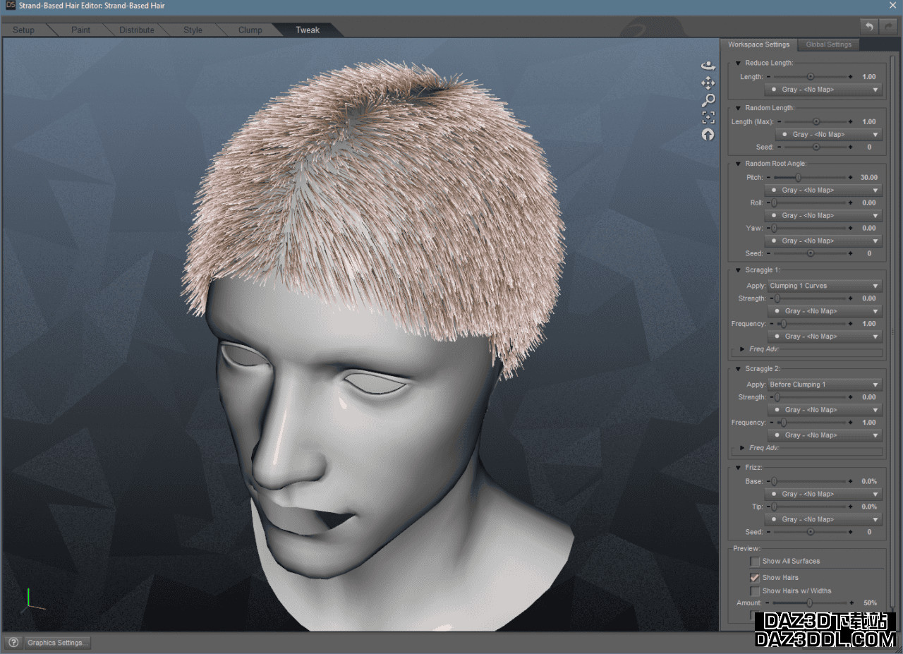 daz strand based hair random root angle