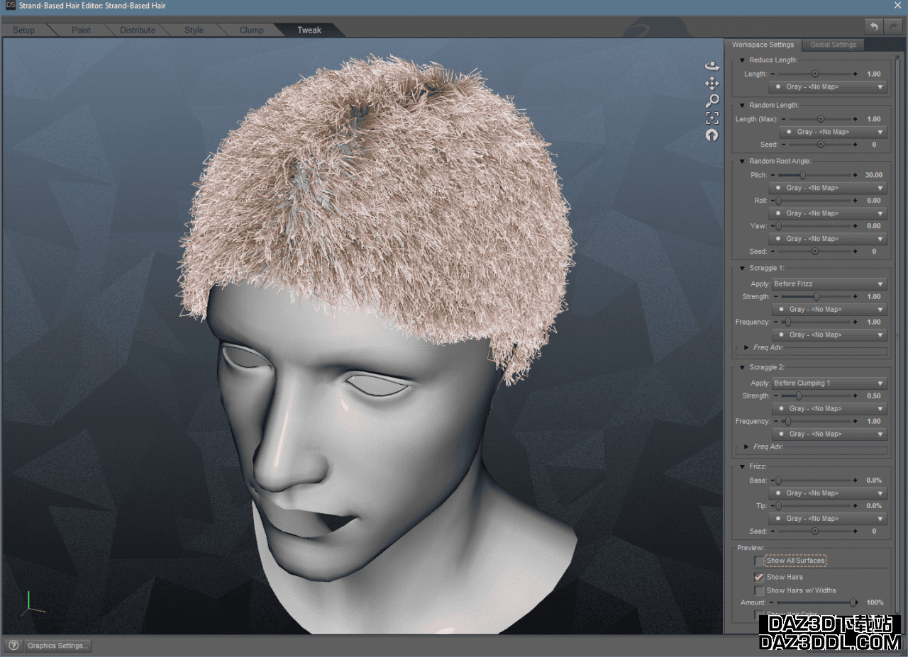 daz3d strand based hair scraggle