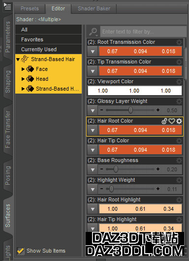 daz 基于发丝的头发颜色