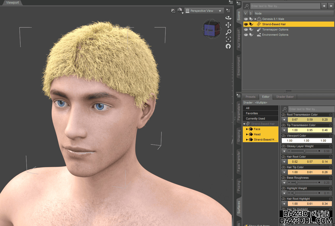 daz3d 基于发丝的头发颜色