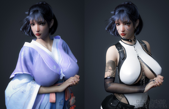 四妹反差感 汉服风vs朋克风 幸福二选一_DAZ3D下载站