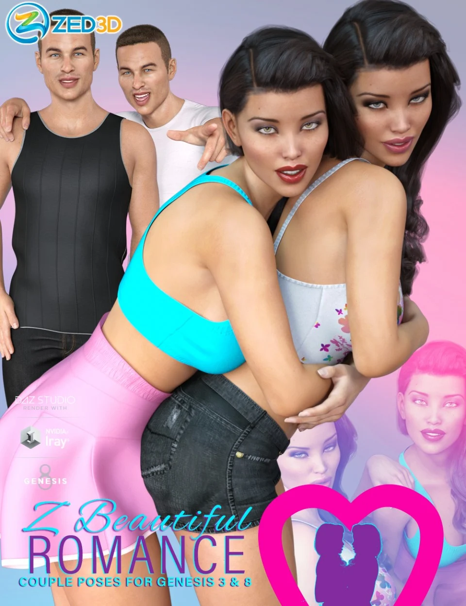 Z Beautiful Romance Couple Poses for Genesis 3 and 8_DAZ3DDL
