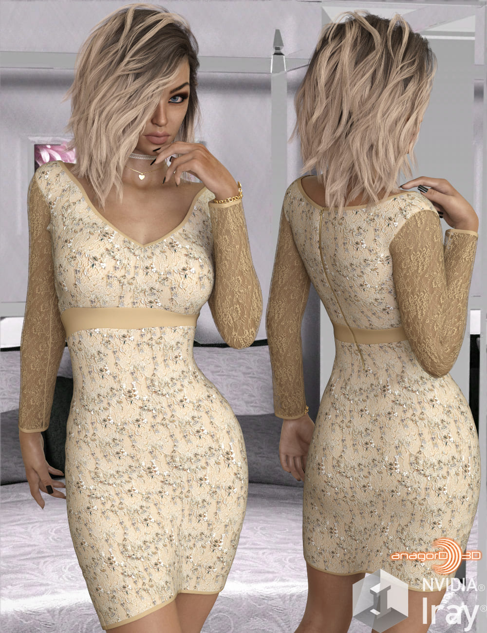 VERSUS - Long Sleeve Lace Dress for Genesis 8 Females_DAZ3D下载站