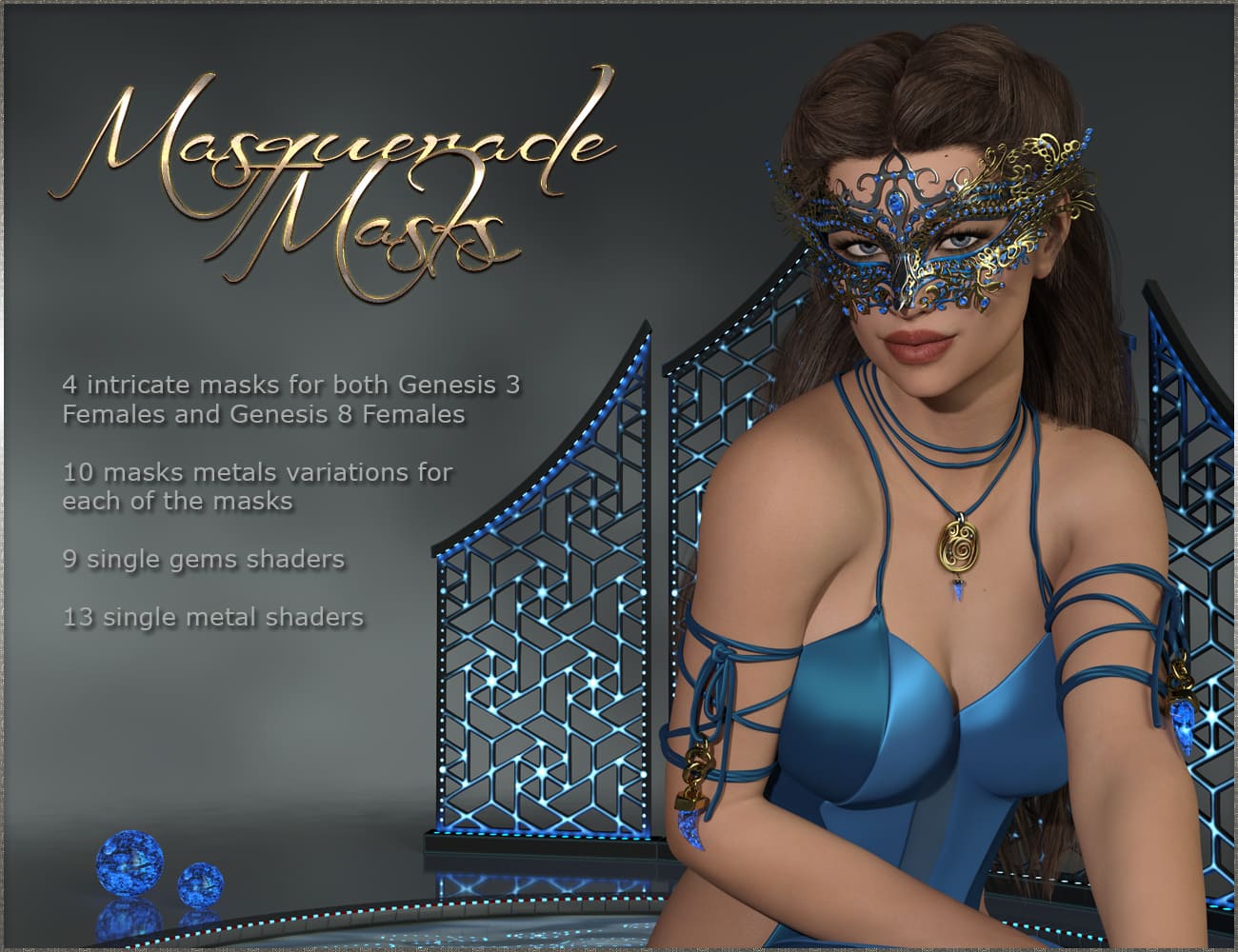 Masquerade Masks - Genesis 3-8 Females_DAZ3D下载站