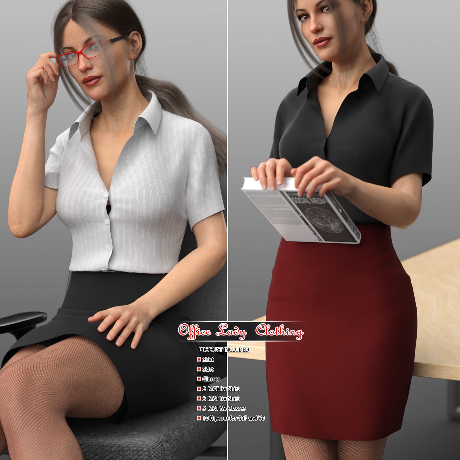 dForce Office Lady Clothing and poses for Genesis 8 Female_DAZ3D下载站