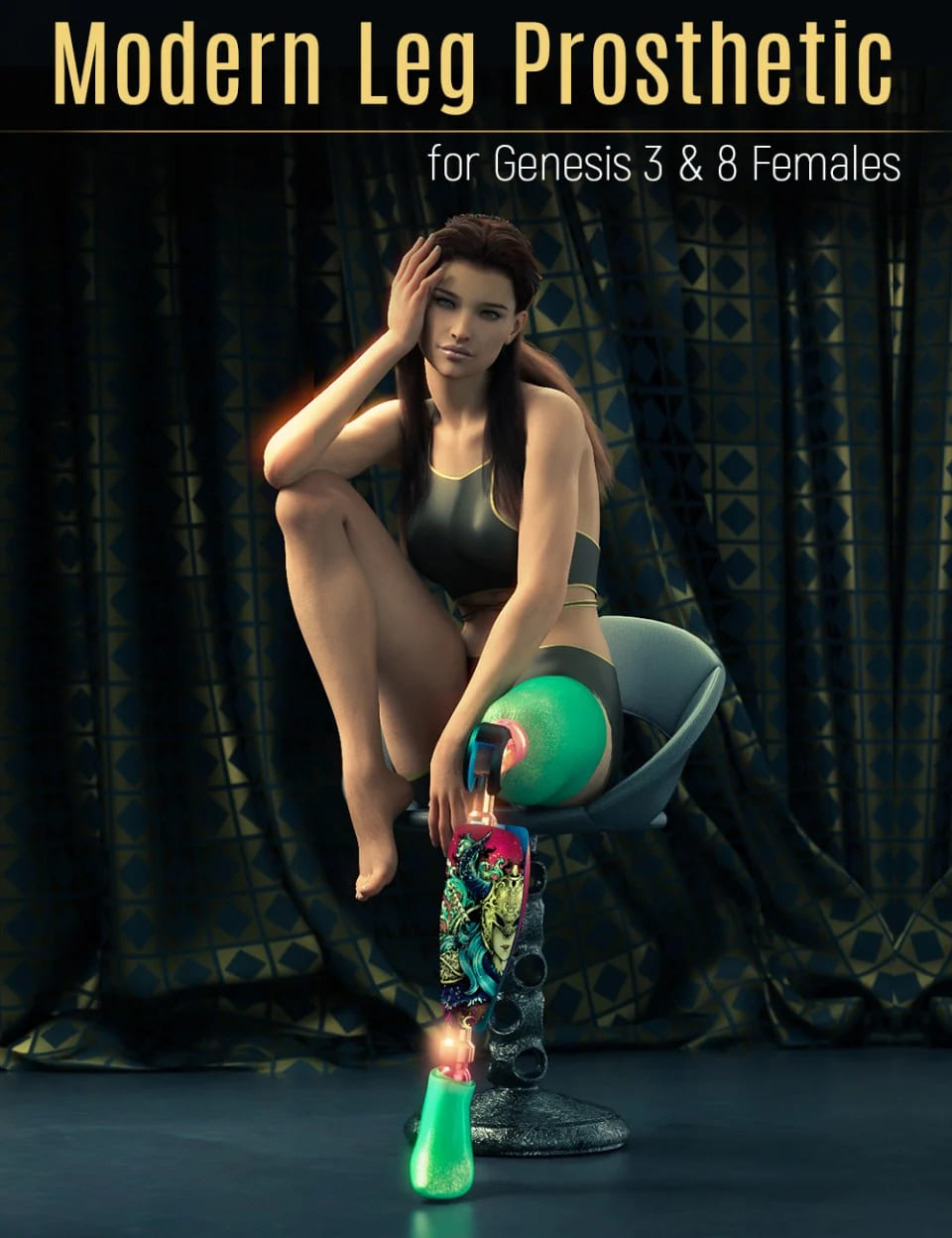 Modern Leg Prosthetic for Genesis 3 and 8 Female_DAZ3D下载站