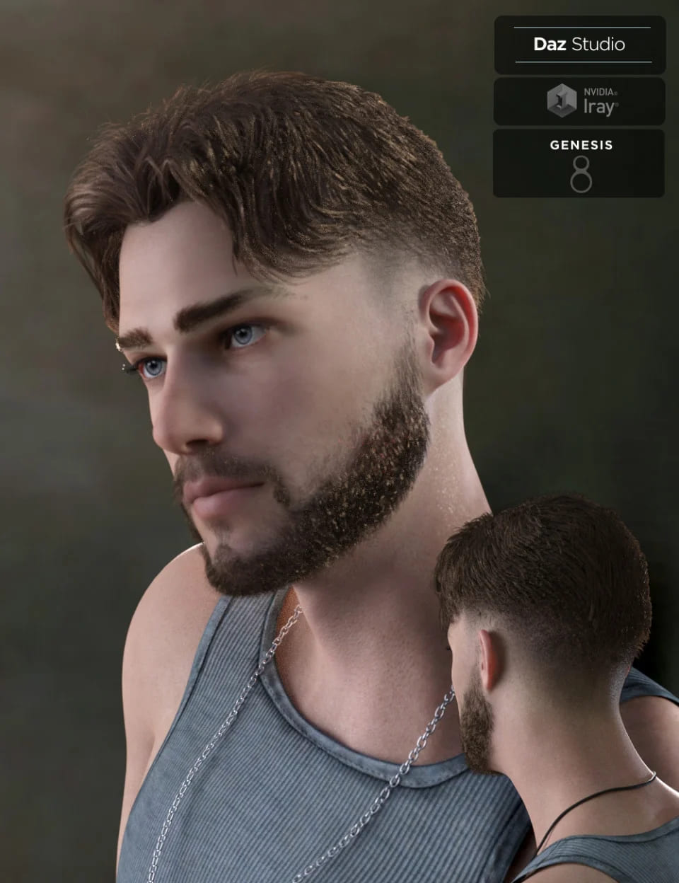 Nathan Fade Haircut and Beard for Genesis 8 Male(s)_DAZ3D下载站