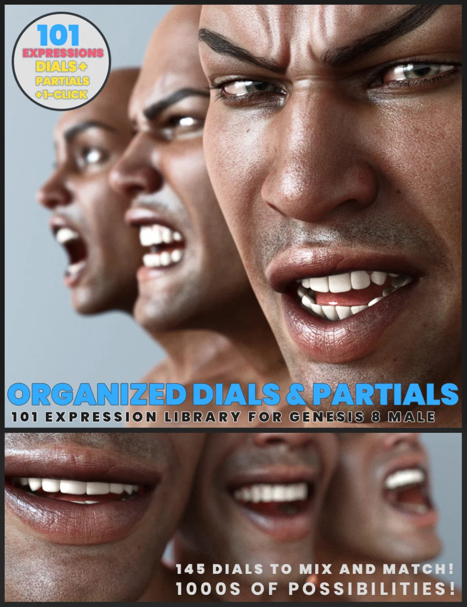 101 Expression Library with Dials for the Genesis 8 Male_DAZ3D下载站