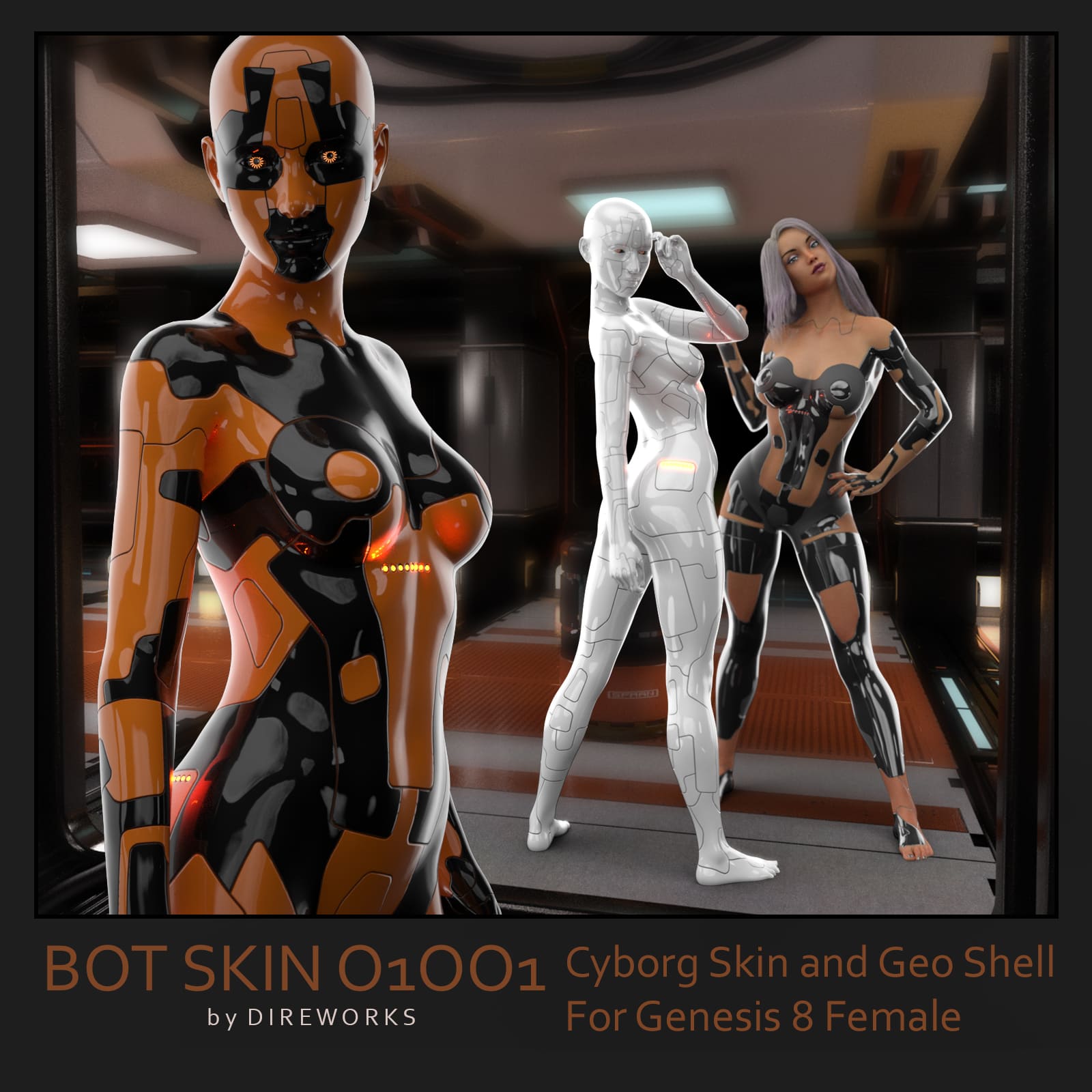BotSkin. Double Layer Cyborg Skin - Materials and Geo Shell for Genesis 8 Female_DAZ3DDL