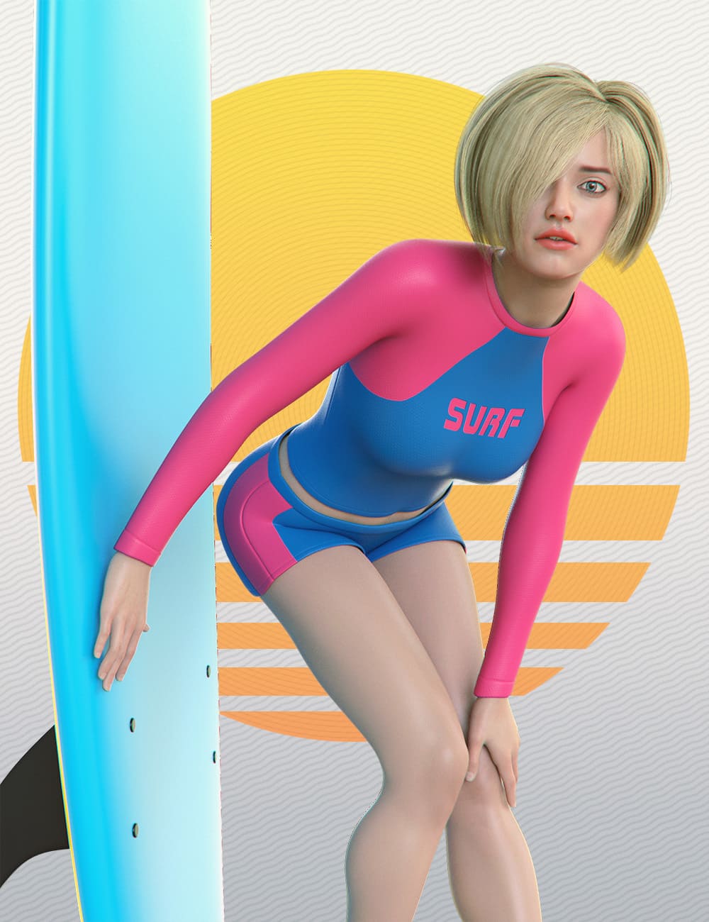 Surfer Girl Outfit and Surfboard for Genesis 8 Female_DAZ3DDL