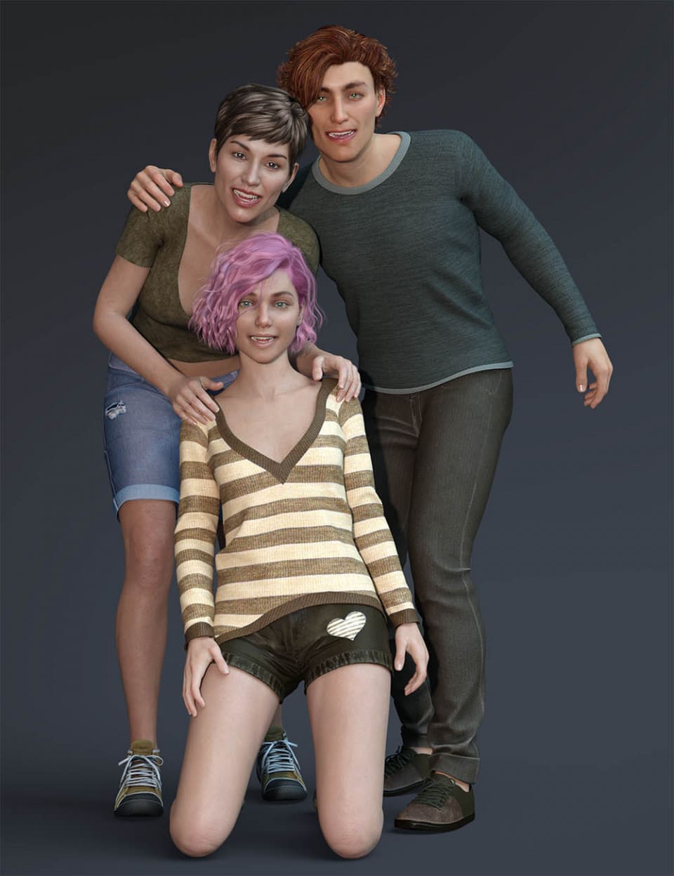 Family of Three - Poses for Genesis 8_DAZ3D下载站