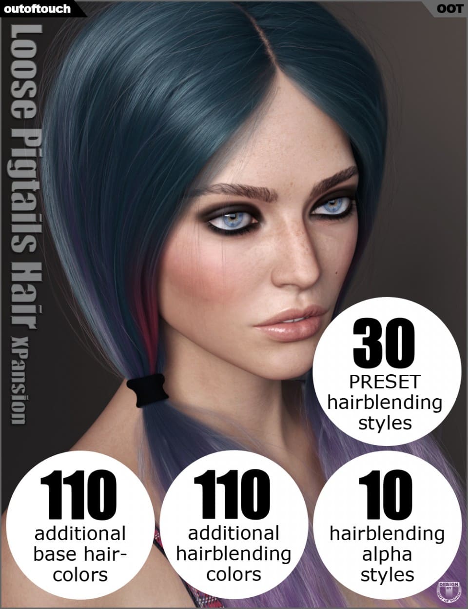 OOT Hairblending 2.0 Texture XPansion for Loose Pigtails Hair_DAZ3D下载站