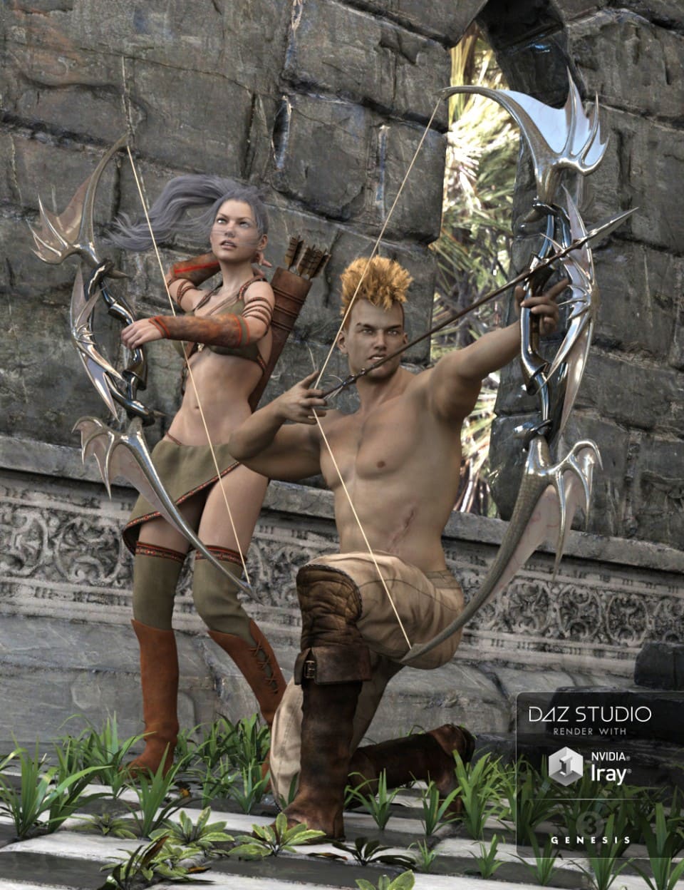 Archery 2 Poses for Genesis 3 Male & Female_DAZ3D下载站