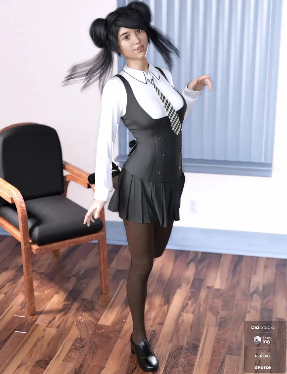 dForce Stylish School Uniform for Genesis 8 Female(s)_DAZ3D下载站