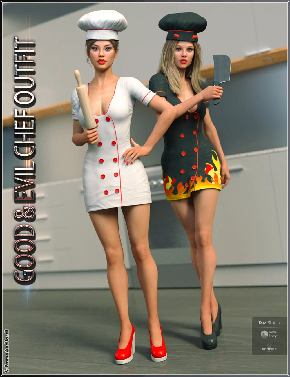 Good and Evil Chef Outfit And Poses For Genesis 8 Female(s)_DAZ3D下载站