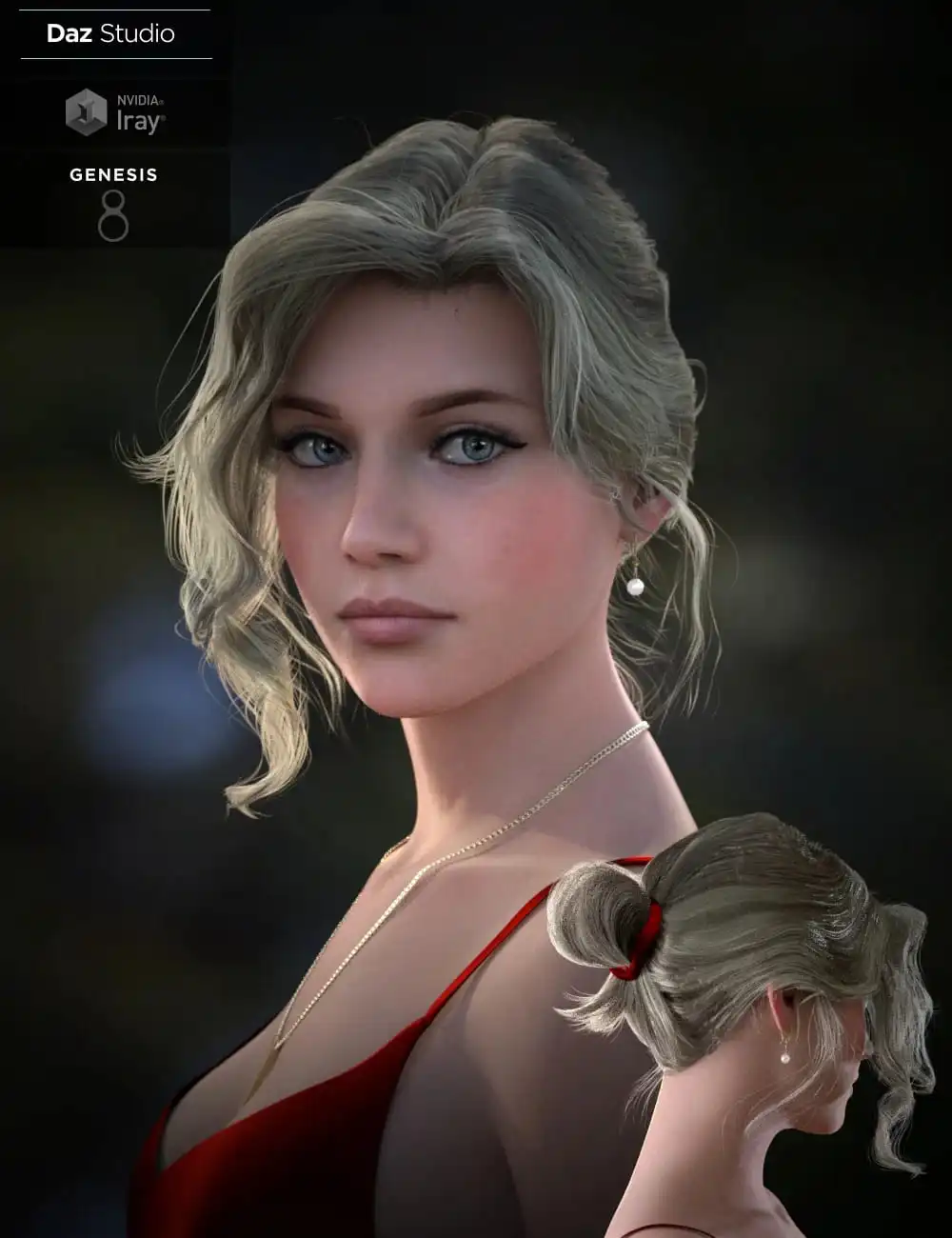 Nadae Bun Hair Set For Genesis 3 and 8 Females_DAZ3D下载站