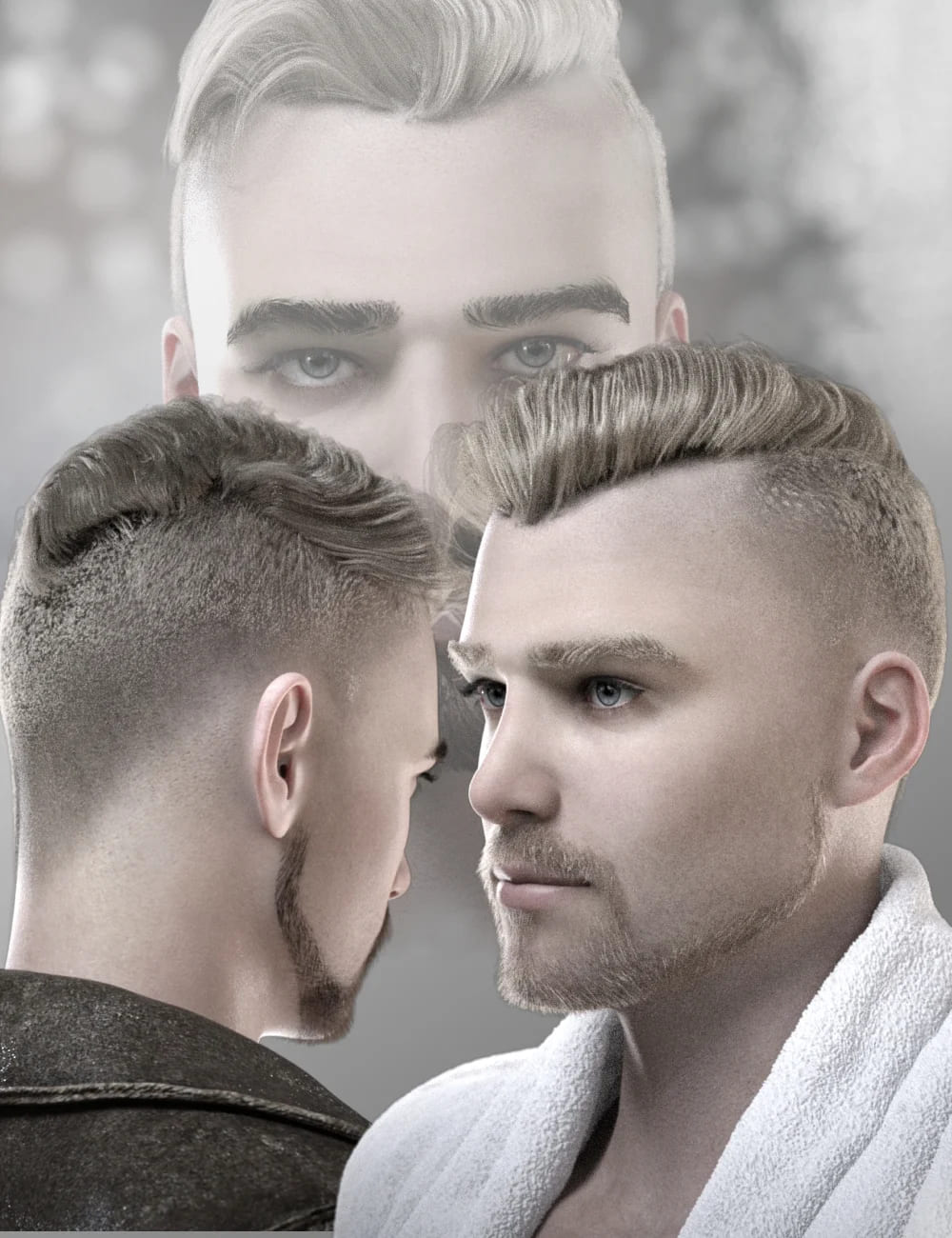 Beau Fade Flip Hair, Beard and Eyebrows for Genesis 8 and 8.1 Males_DAZ3D下载站