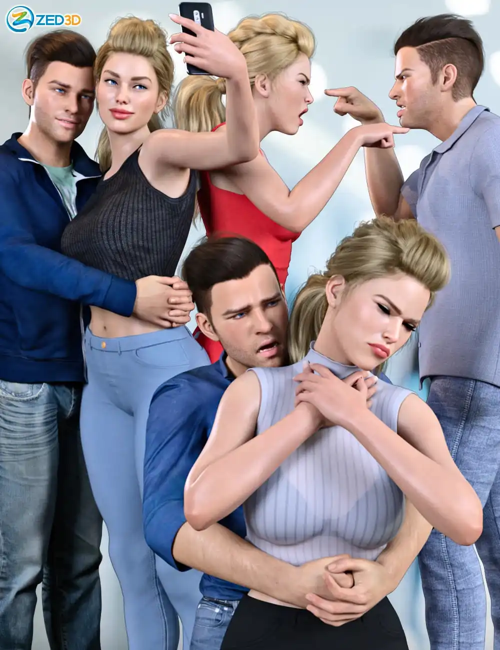 Z Everyday Couple Poses for Genesis 8 and 8.1_DAZ3D下载站