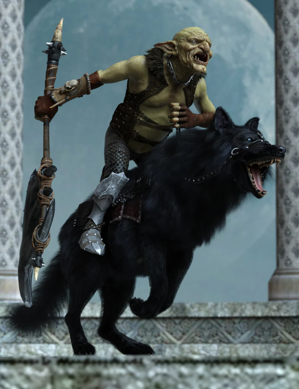 Goblin Rider Poses for War Goblin HD and Dire Wolf_DAZ3D下载站
