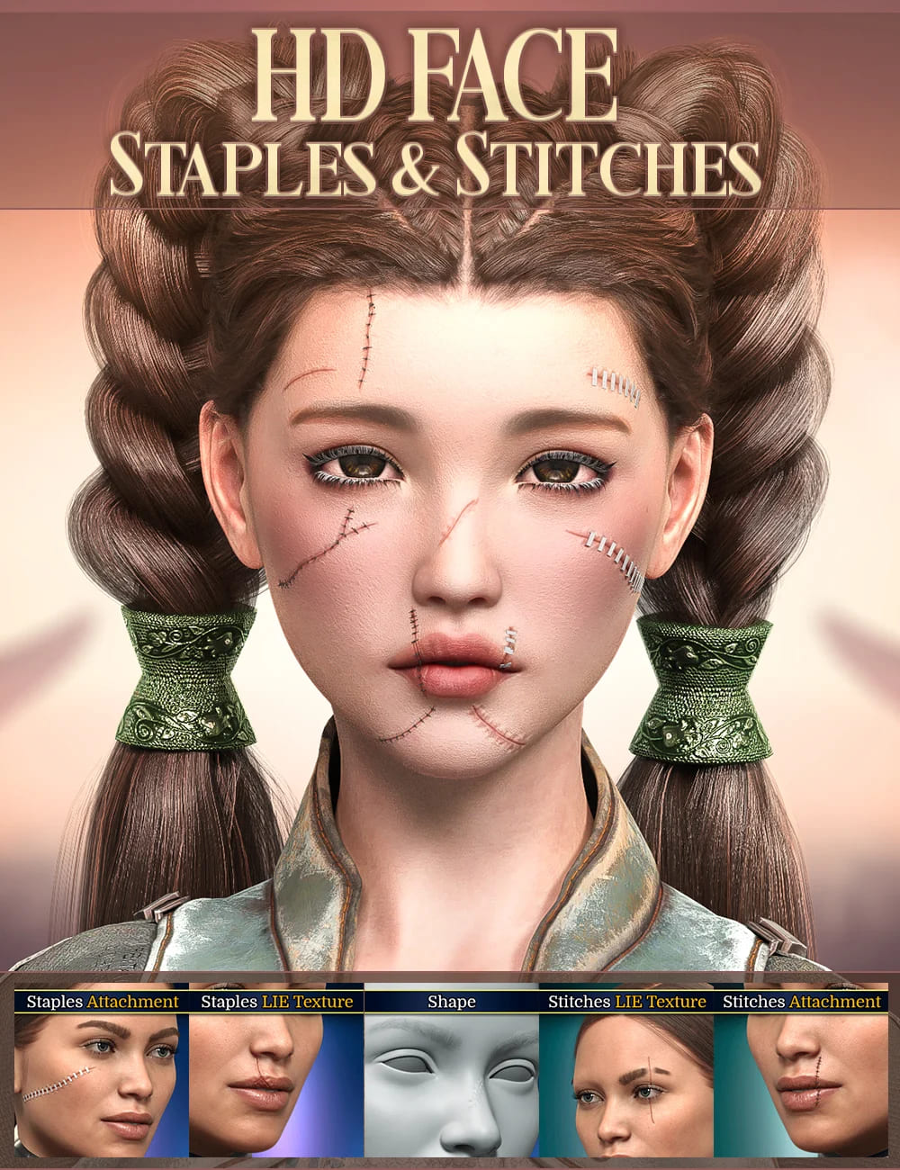 HD Face Staples and Stitches for Genesis 8 Females_DAZ3DDL