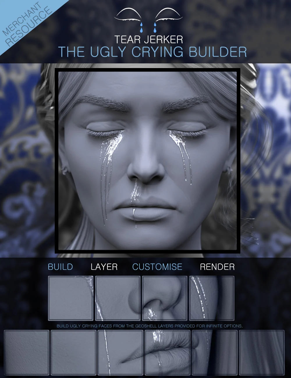 Tear Jerker the Ugly Crying Builder for Genesis 3, 8 and 8.1 Females Merchant Resource_DAZ3D下载站