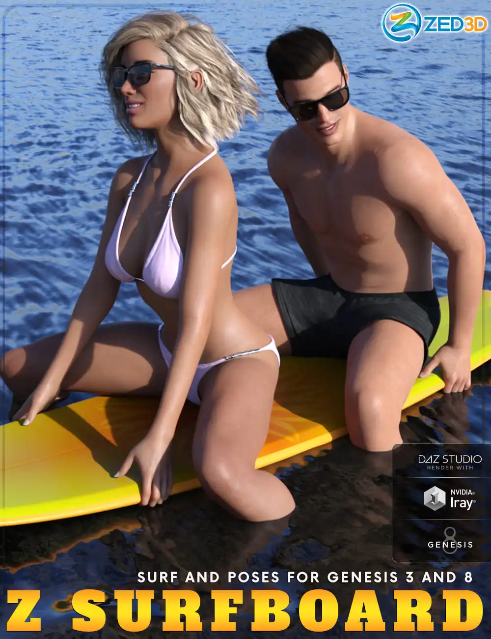 Z Surfboard and Poses for Genesis 3 and 8_DAZ3D下载站