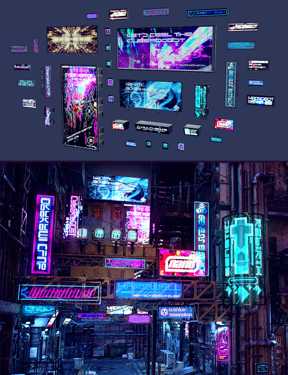 Cyberpunk Neon Signs_DAZ3D下载站