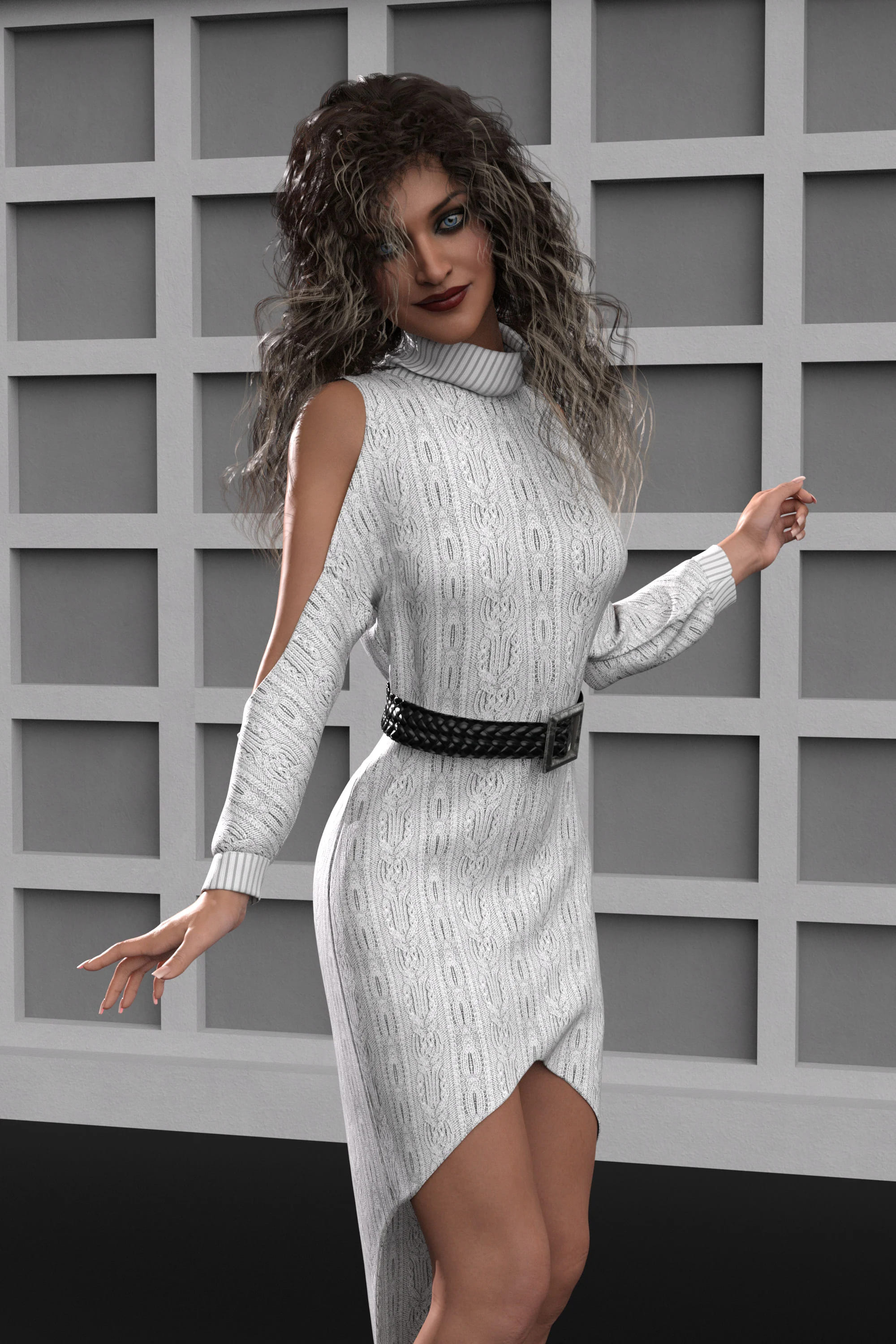dForce Cold Shoulder Dress for Genesis 8 and 8.1 Females_DAZ3D下载站