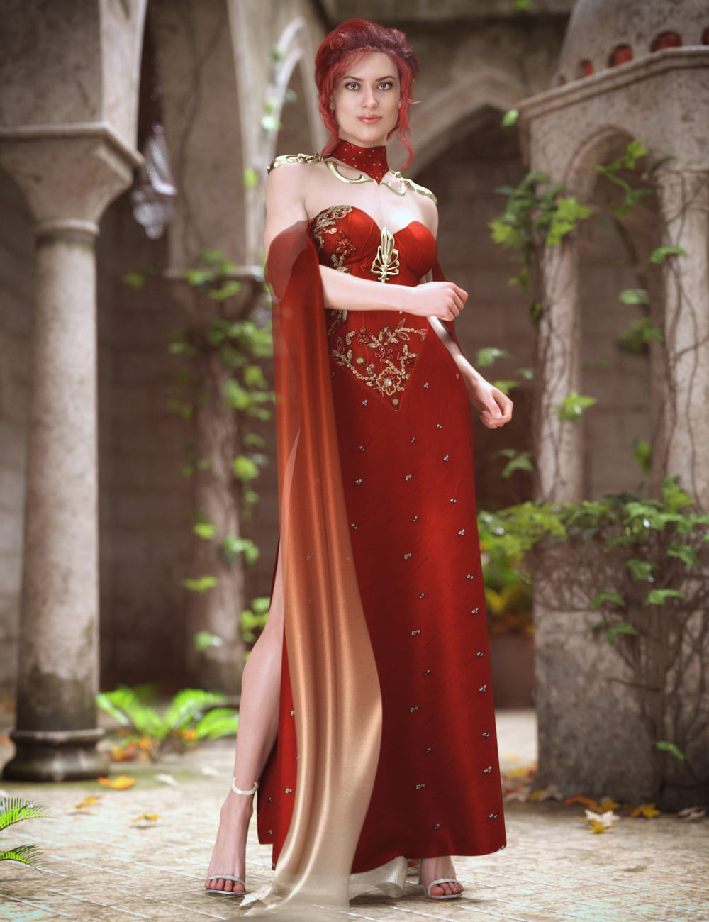 dForce Fantasy Cape Outfit for Genesis 8 Female(s)_DAZ3D下载站