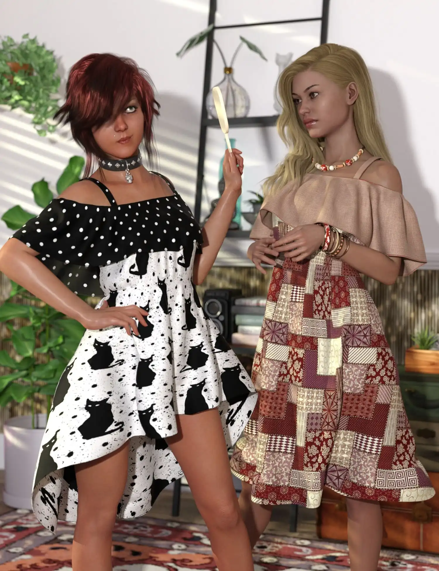 Playground Textures for dForce Ruffle BN Off Shoulder Dress_DAZ3D下载站