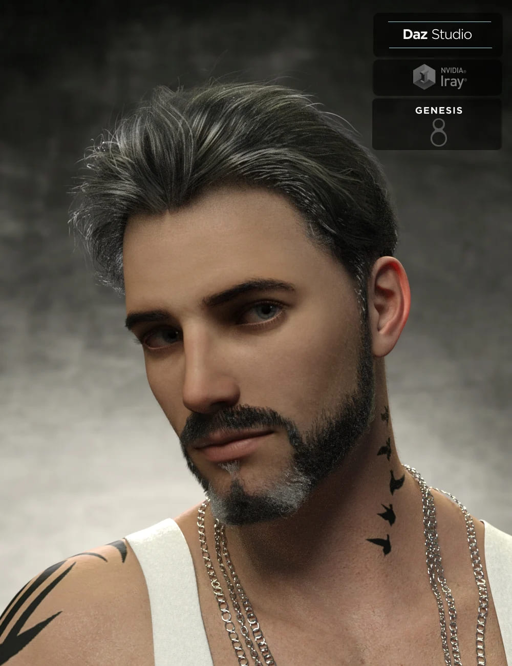 Yoan Mature Hair and Beard for Genesis 8 and 8.1 Males_DAZ3D下载站
