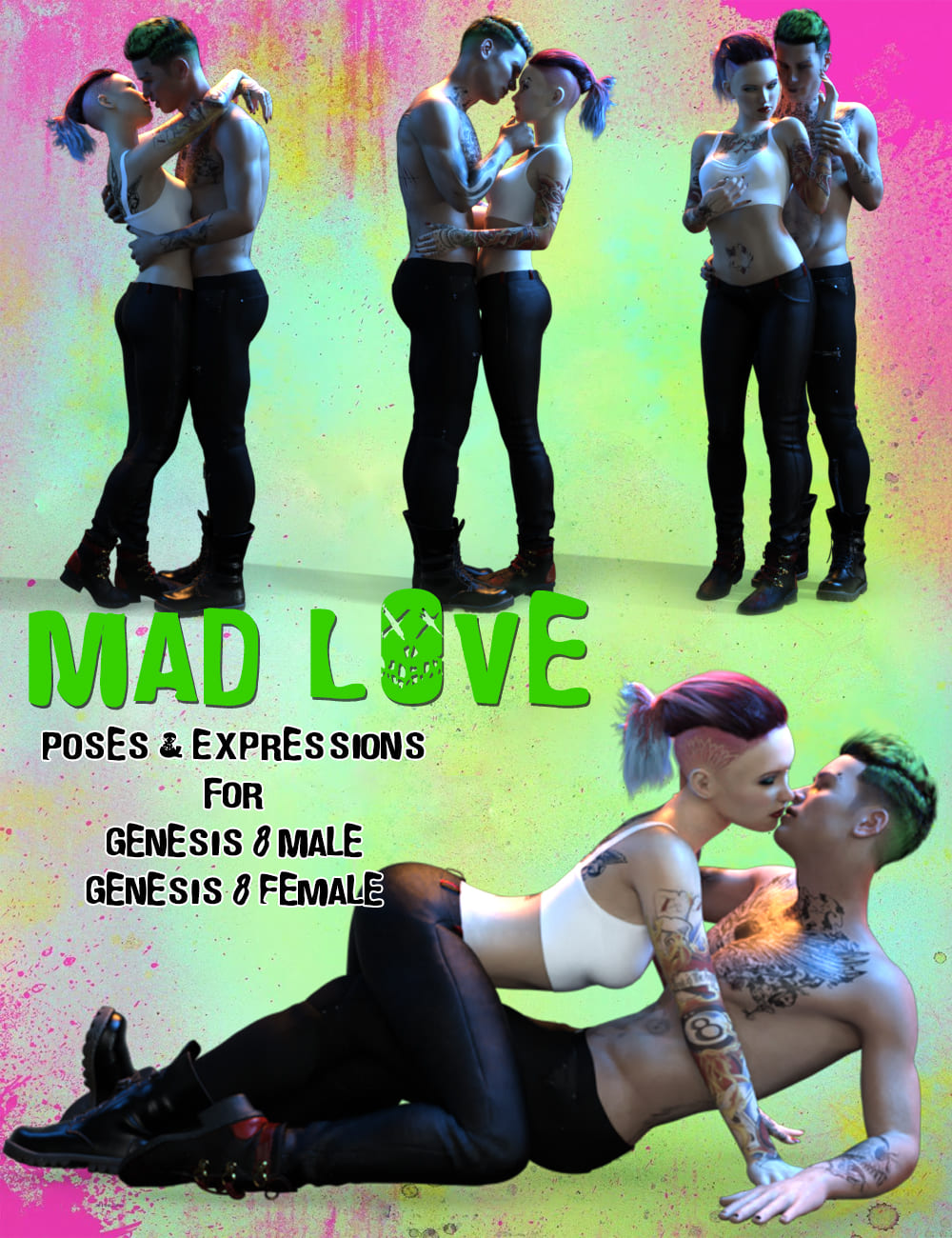 Mad Love: Couple Poses for Genesis 8 Male & Genesis 8 Female_DAZ3D下载站