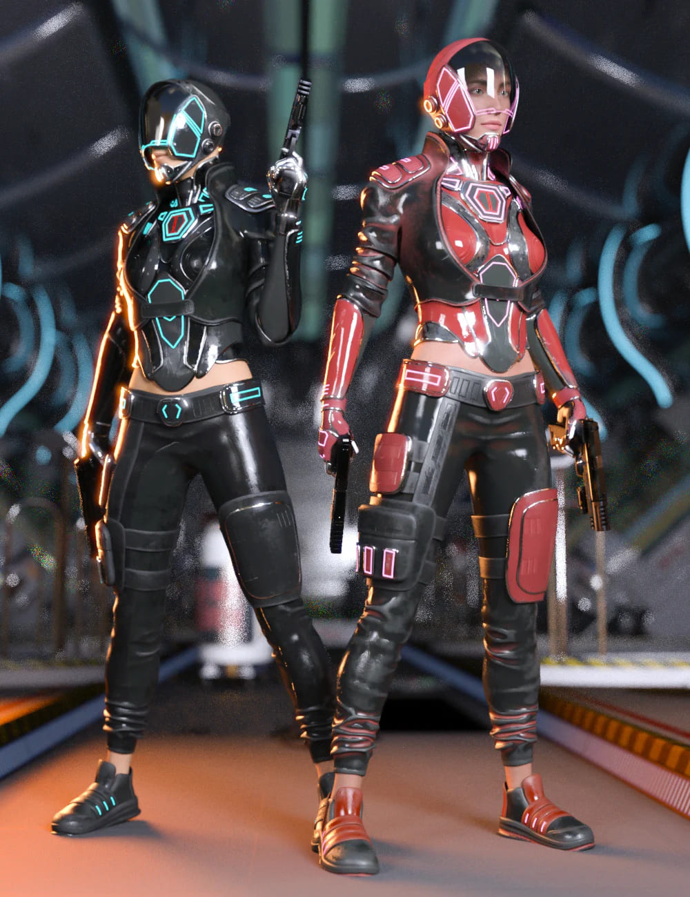 Sci-Fi Urban Warrior Outfit for Genesis 8 and Genesis 8.1 Females_DAZ3D下载站