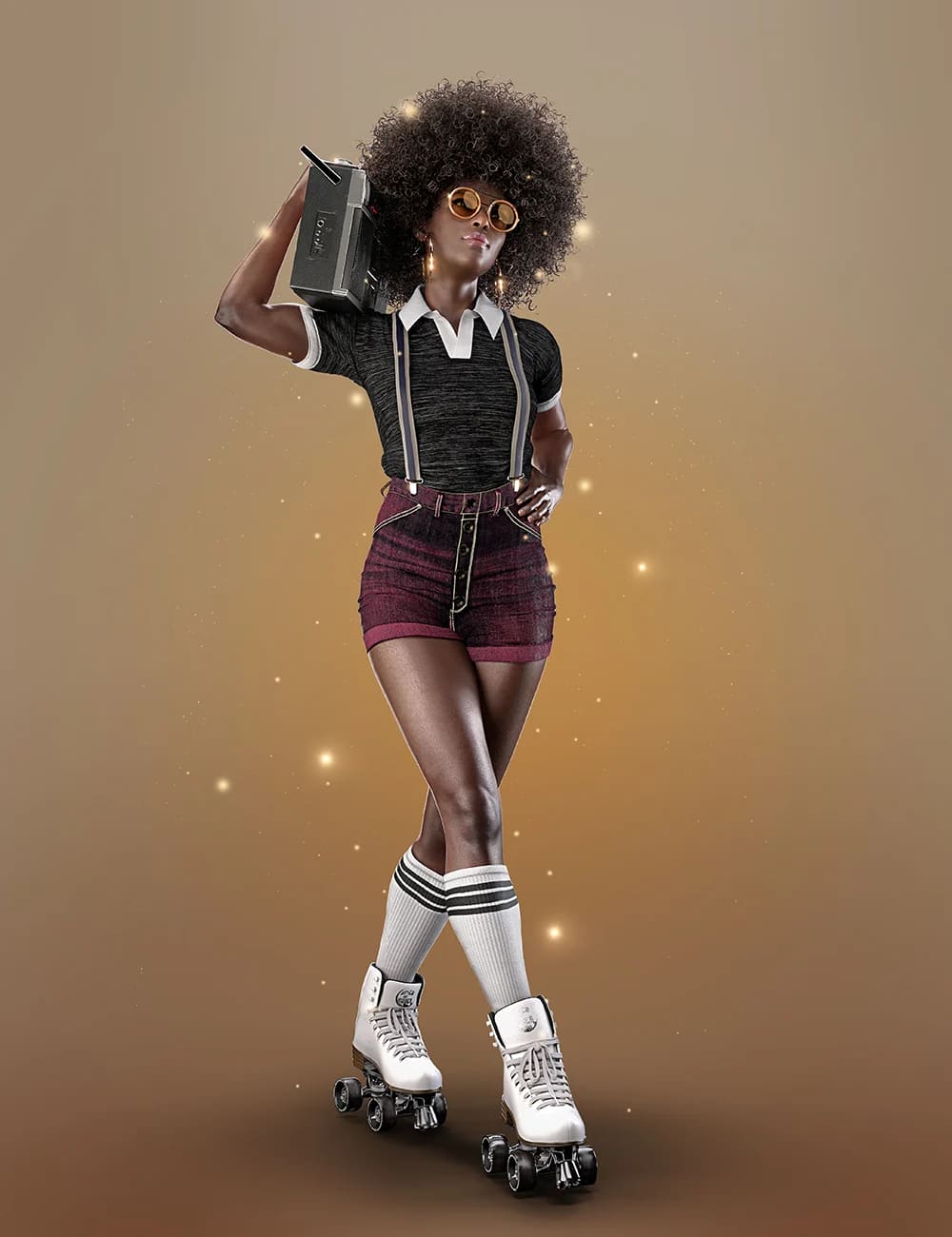AJC Boogie Roller Girl Outfit and Boombox for Genesis 8 and 8.1 Females_DAZ3D下载站