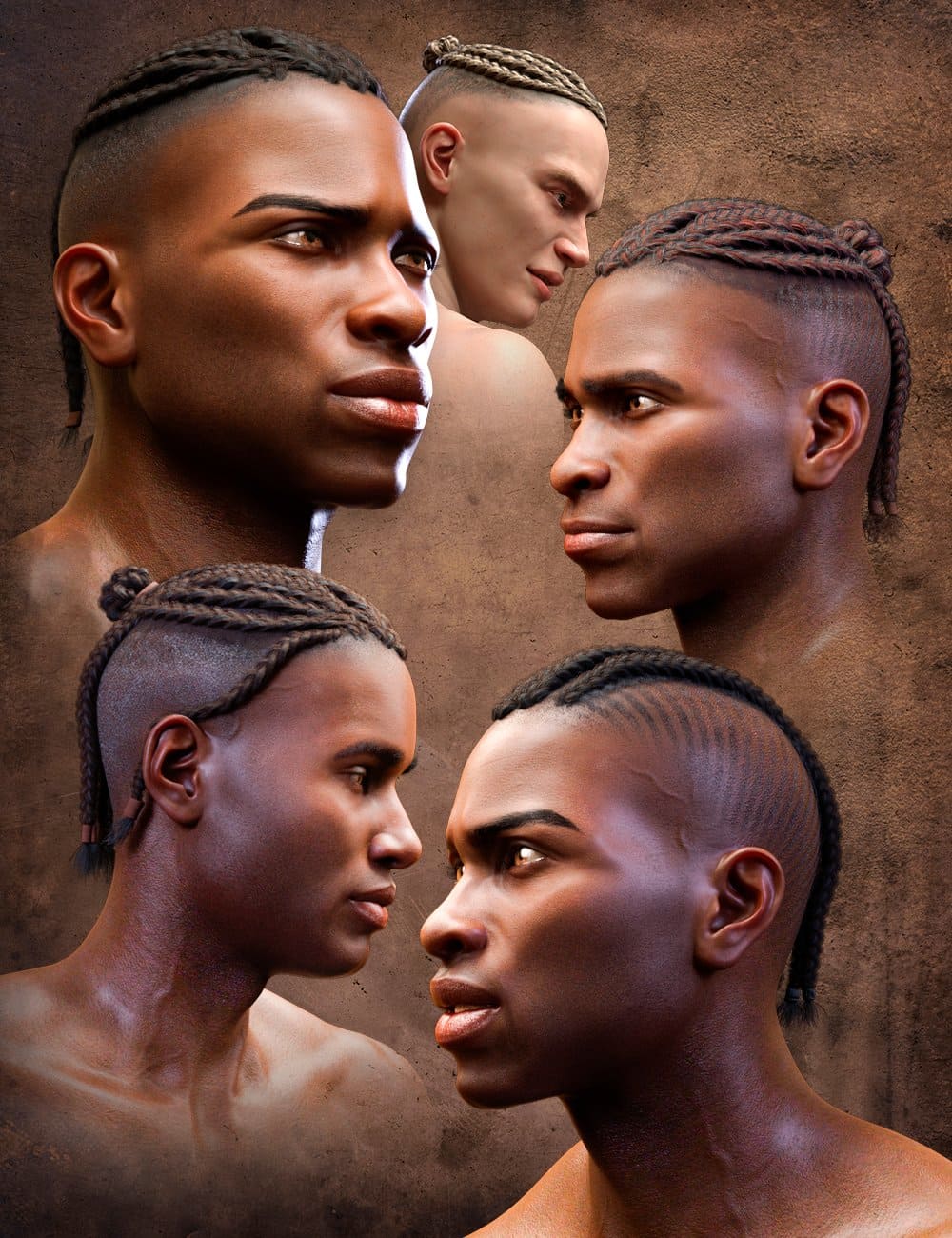 Corn Row Hair Set for Genesis 8.1 and Genesis 8 Males_DAZ3D下载站
