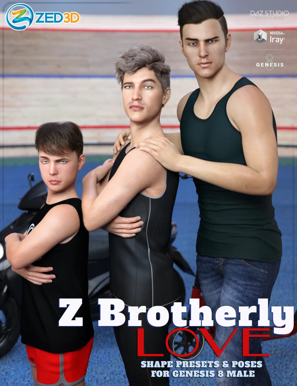 Z Brotherly Love Shape Presets and Poses for Genesis 8 Male_DAZ3D下载站