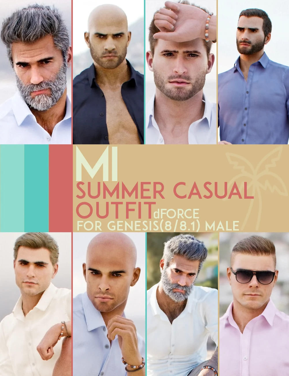 dForce MI Summer Casual Outfit for Genesis 8 and 8.1 Males_DAZ3D下载站