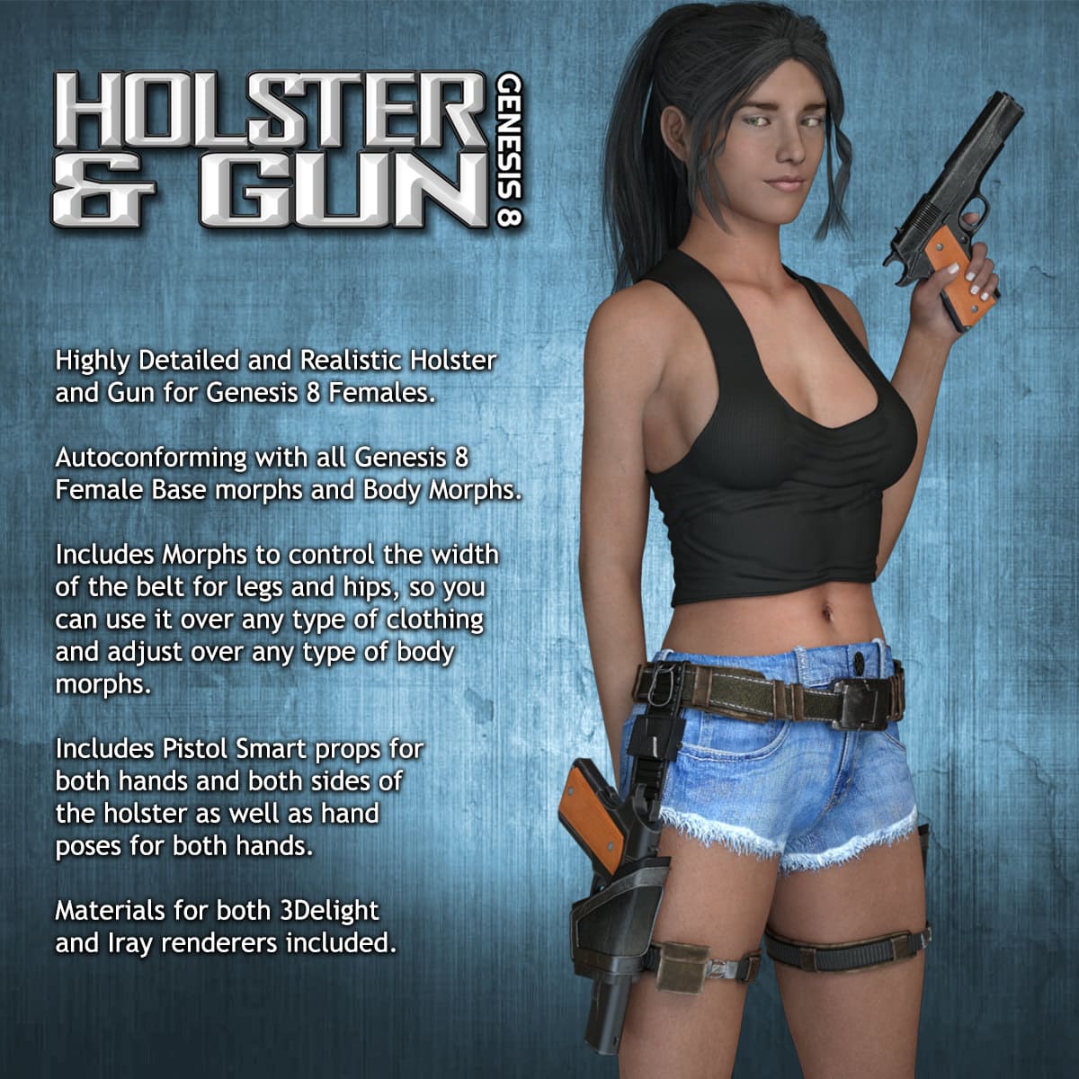 Exnem Holster & Gun for Genesis 8 Female_DAZ3D下载站