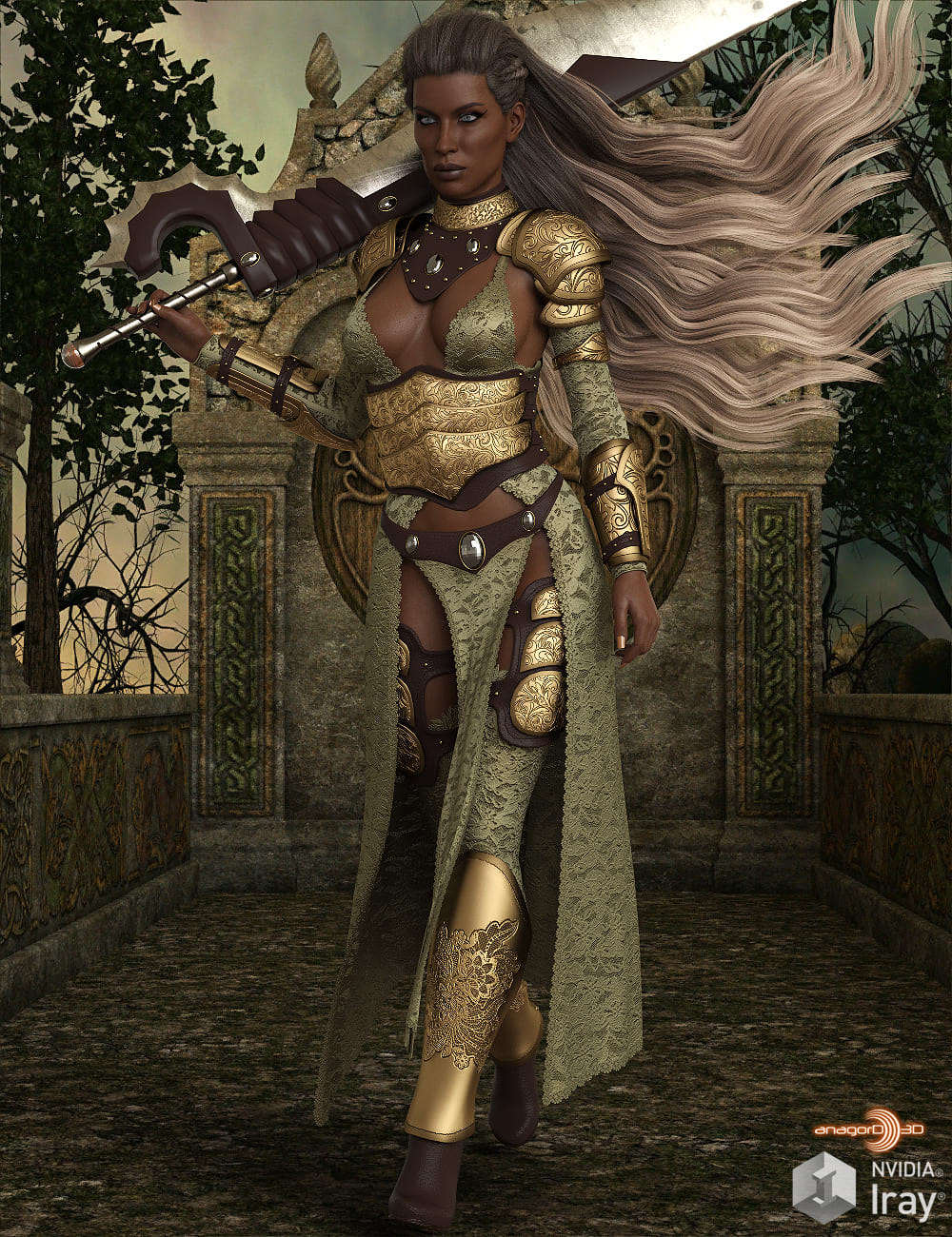 HEROINE – dForce Warrior of Dusk Outfit for Genesis 8 Females_DAZ3D下载站