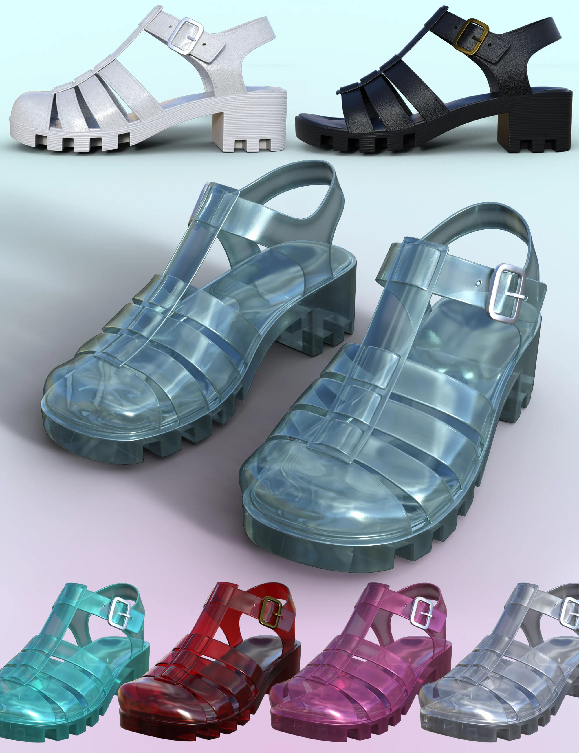 90’s Jelly Sandals for Genesis 8 Females_DAZ3D下载站
